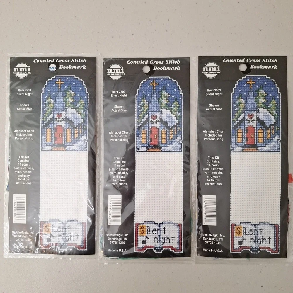 Lot 3 NMI Needle Magic Counted Cross Stitch Bookmark Kit Christmas SILENT NIGHT